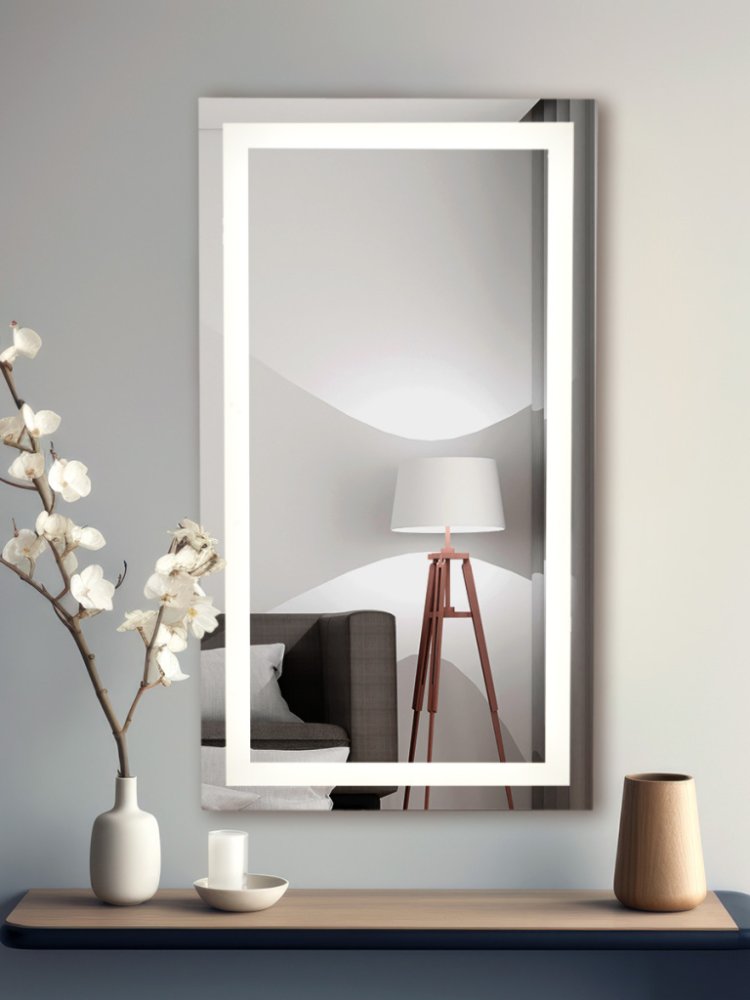 Зеркало прямоугольное, лицевая подсветка