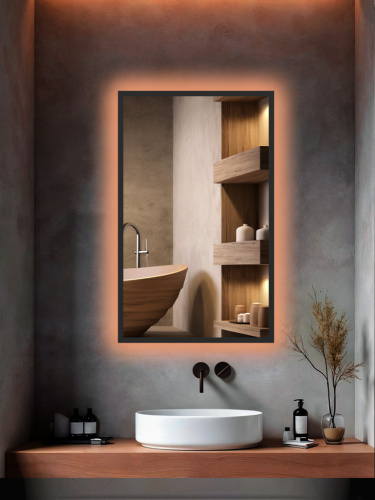 Зеркало прямоугольное в металлической раме с подсветкой